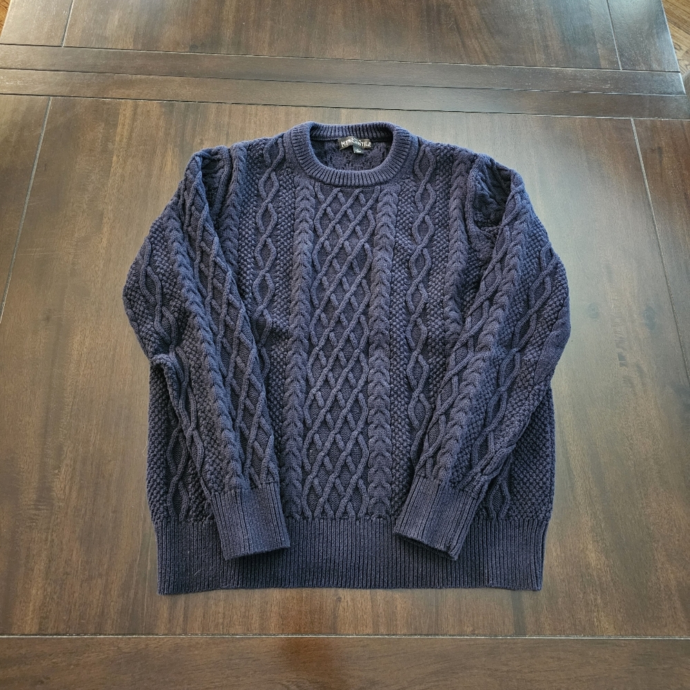 J Crew Factory Size Large Navy Aran Sweater